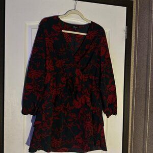 Bequest Red Floral Long Sleeve Mini Dress XL